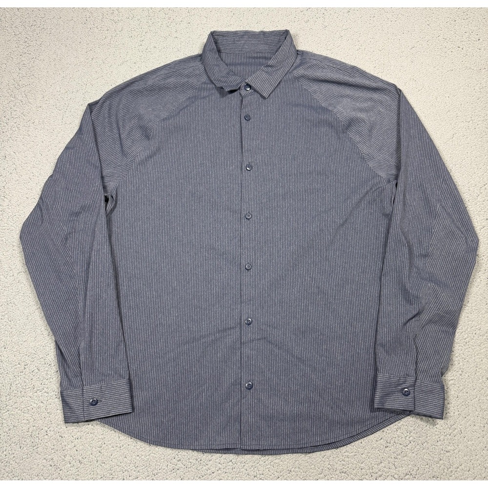Lululemon Shirt Mens XL Blue Stripe Long Sleeve Button Up Woven Polyester Blend
